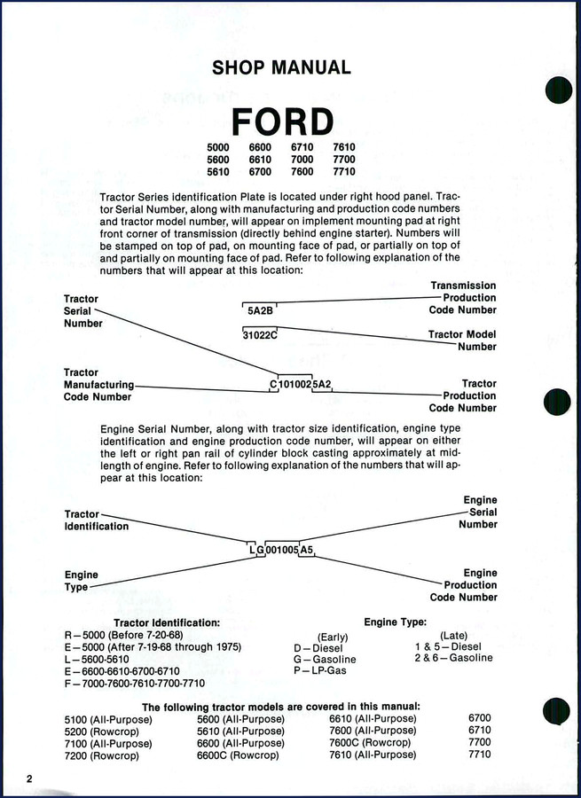 Ford 7600 workshop manual cover – 173-page factory document for 5000, 5600, 6600, 6700, 7600 tractors