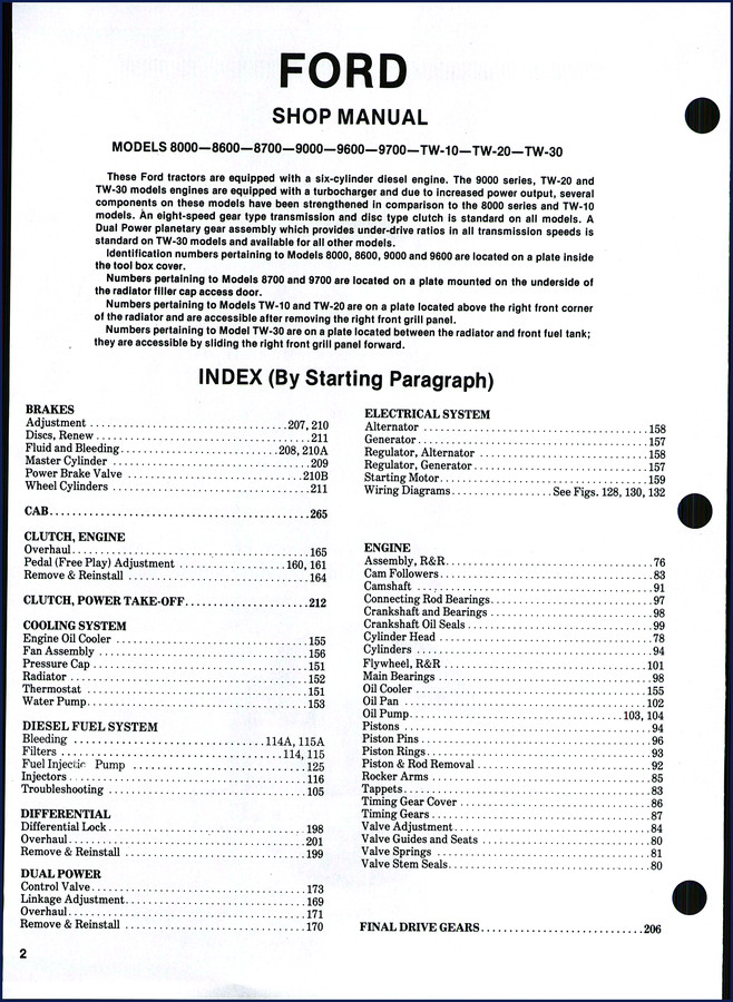 Ford 9600 service manual cover showing tractor with six-cylinder diesel engine shop manual