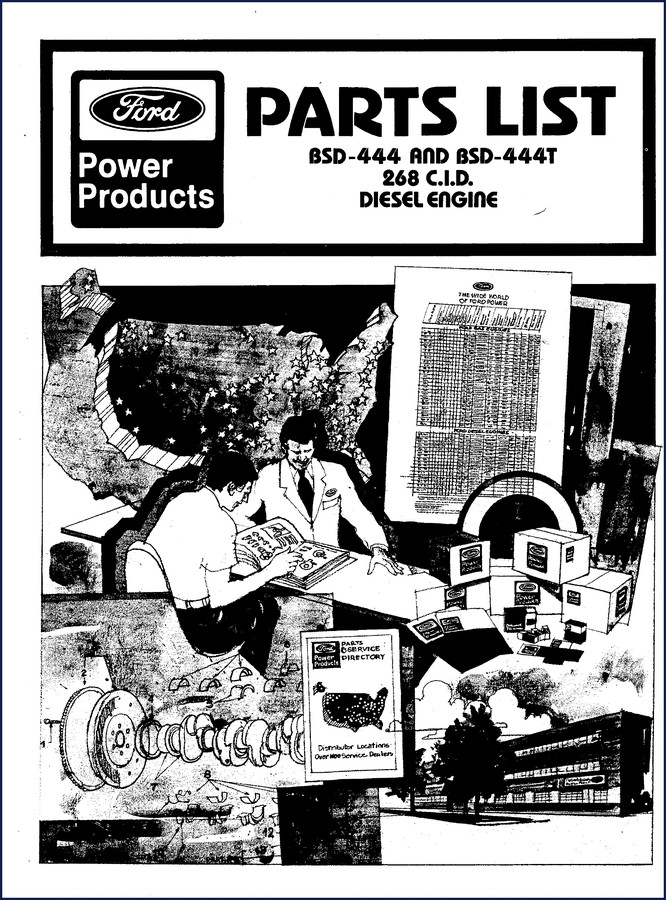 Ford BSD-444 Parts Catalog page showing cylinder assembly illustration with reference numbers