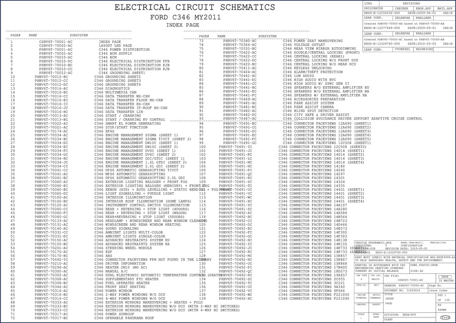 Ford C346 2011 Electrical Schematic factory wiring diagram cover page