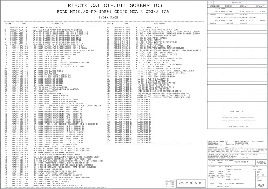 Ford CD345 CD340 2009 Electrical Schematic factory wiring diagram cover page