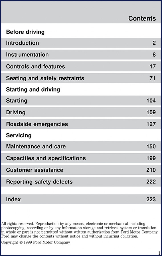 1999 Ford E 350 User Manual cover – OEM factory documentation