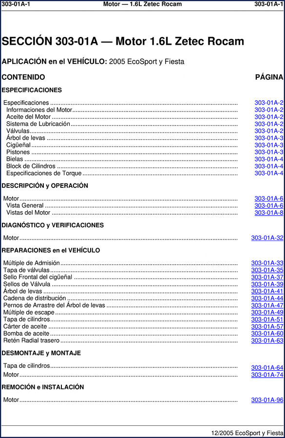 2005 Ford Fiesta EcoSport Technical Manual cover page showing engine cutaway