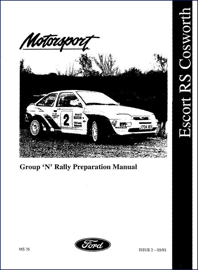 1993 Ford Escort RS Cosworth Training Manual cover - Group N Rally Preparation OEM manual