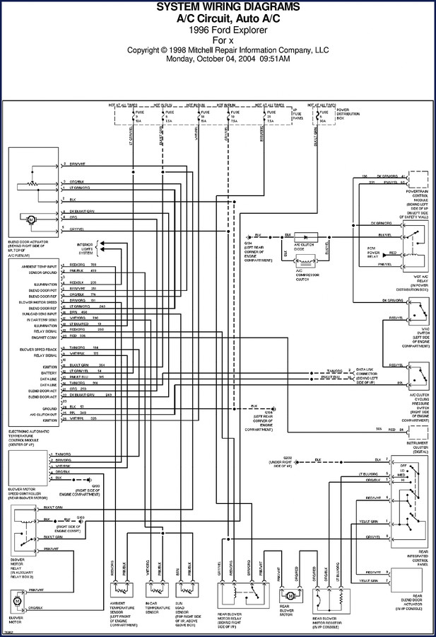 1998 Ford Explorer Wiring Diagram - 67 pages, system wiring diagrams for A/C and power distribution