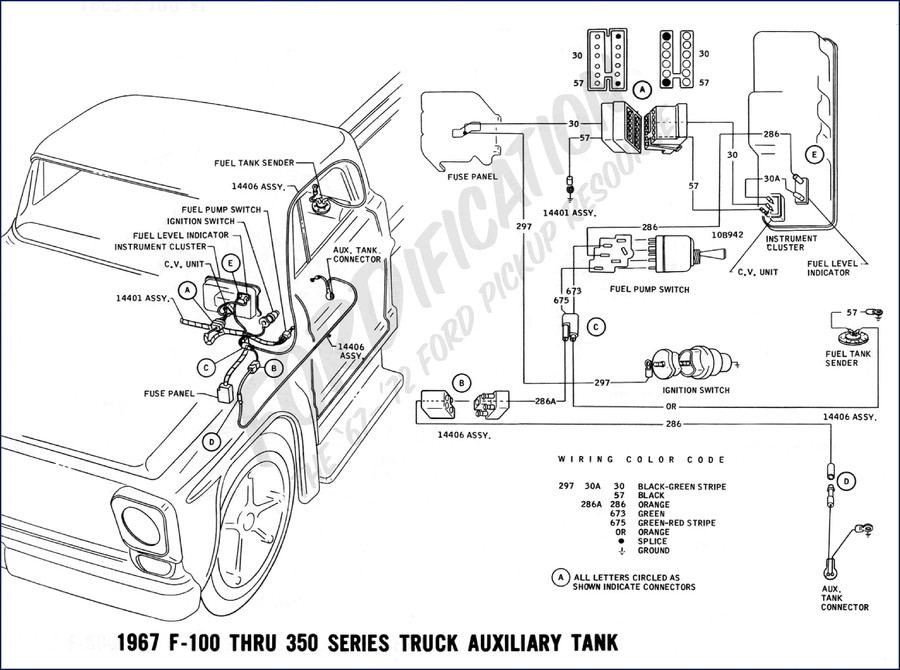 1967 Ford F-100 and F-350 series truck auxiliary tank wiring diagram – factory OEM manual cover
