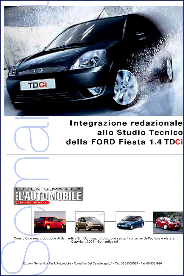 Ford Fiesta 2004 Technical Manual cover page showing 1.4 TDCi engine and vehicle diagram