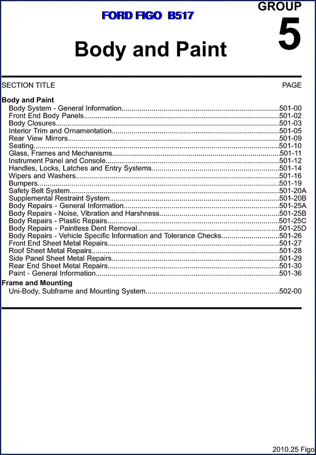 2010 Ford Figo Workshop Manual cover – factory OEM document with 718 pages