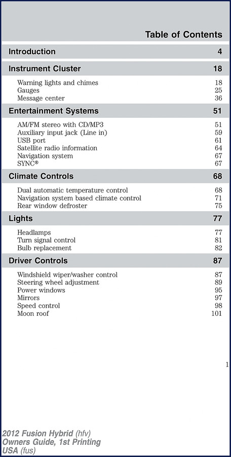 2012 Ford Fusion Hybrid User Manual – Factory OEM Owner's Guide PDF cover