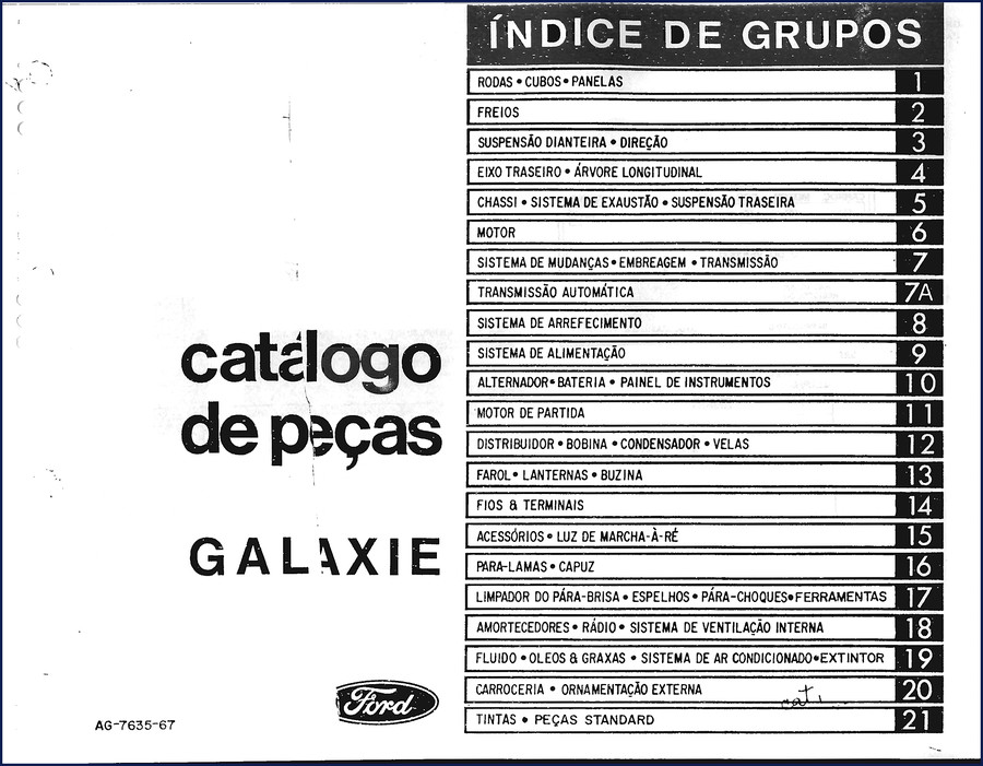 Ford Galaxie parts catalog cover showing Ford Galaxie 1967-1973 OEM factory parts catalog