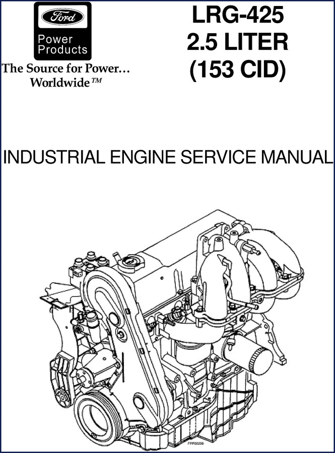 Ford LRG-425 2.5L Industrial Engine Service Manual cover page with engine cutaway and Ford Power Products logo