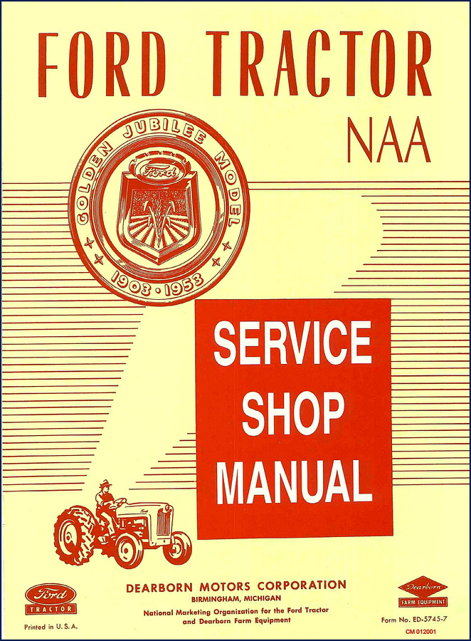 Ford NAA Golden Jubilee tractor service manual cover, 1953, showing tractor and specifications