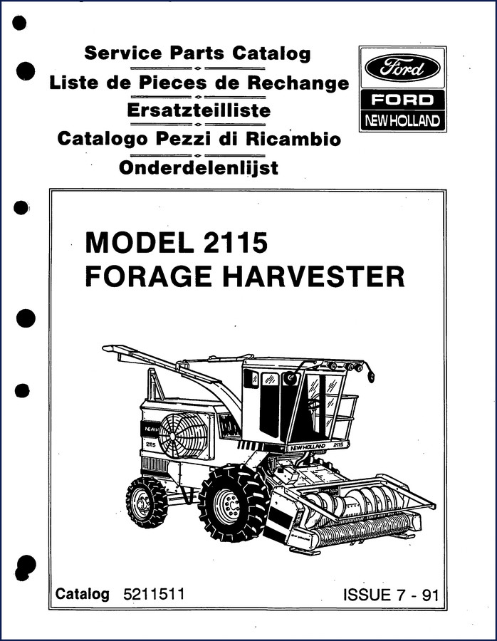 Ford New Holland 2115 1991 Parts Catalog cover showing forage harvester and OEM logo