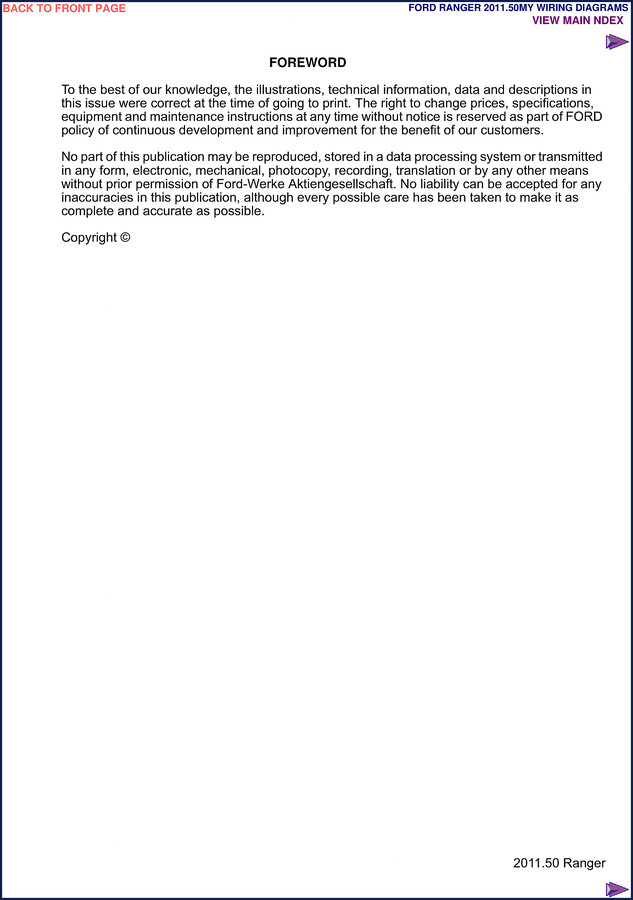 Ford Ranger 2011 Wiring Diagram factory manual cover and page sample