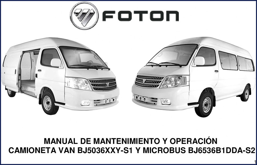 Foton BJ5036XXY-S1 and BJ6536B1DDA-S2 service manual cover - 105 pages OEM factory print