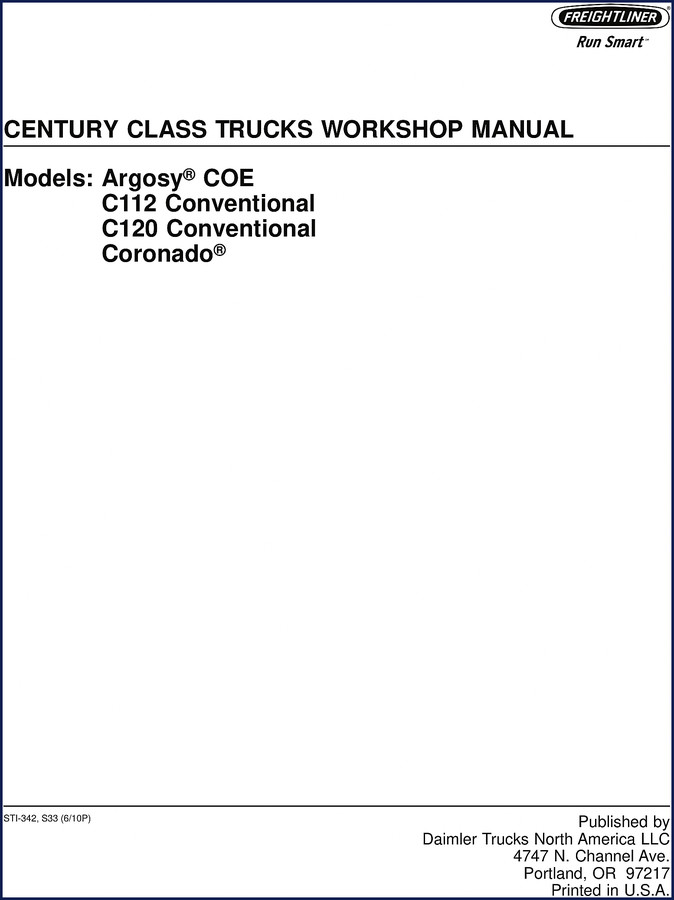 Freightliner Coronado Argosy C112 C120 Workshop Manual 3779 pages factory OEM document from Daimler Trucks North America