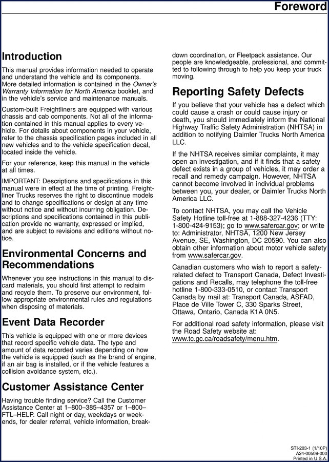 2010 Freightliner FLD User Manual front cover