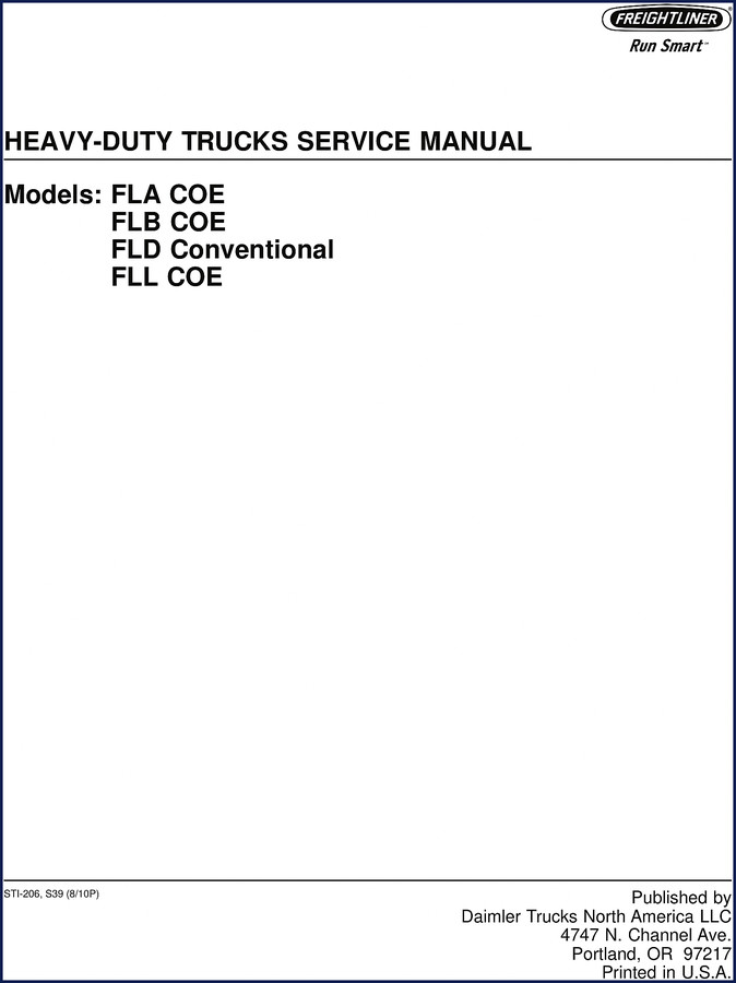 Freightliner FLL Service Manual cover – OEM factory documentation for FLA, FLB, FLD, FLL models