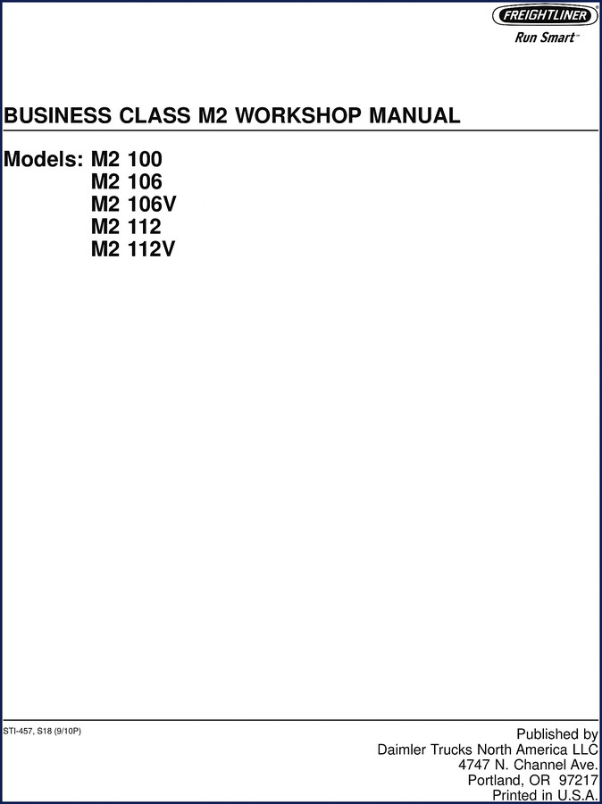 Freightliner M2 112V workshop manual cover page showing model range and Daimler branding