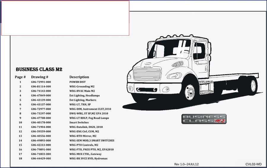 2012 Freightliner M2 Wiring Diagram – factory PrintPak cover page with drawing numbers
