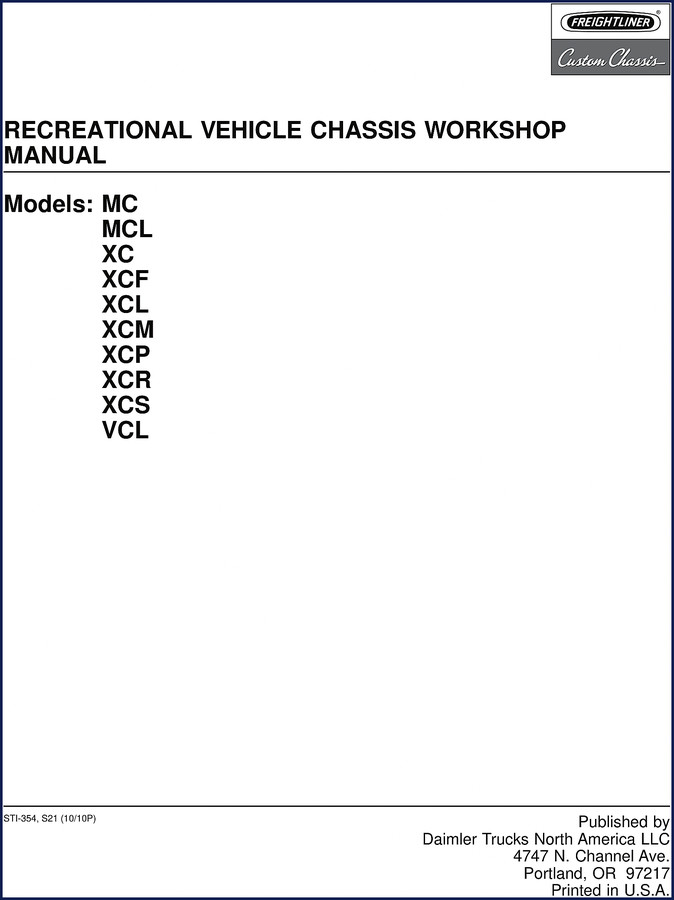 Freightliner XCL Workshop Manual cover page with model list and Daimler imprint