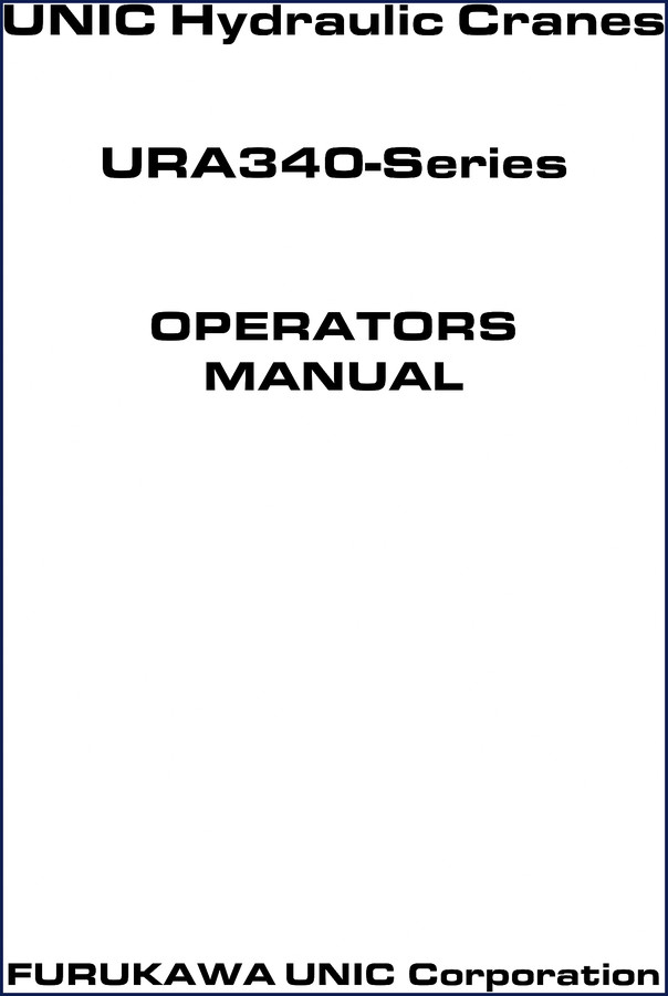 Furukawa Unic URA343 URA344 URA345 Operators Manual cover showing crane diagram and model numbers