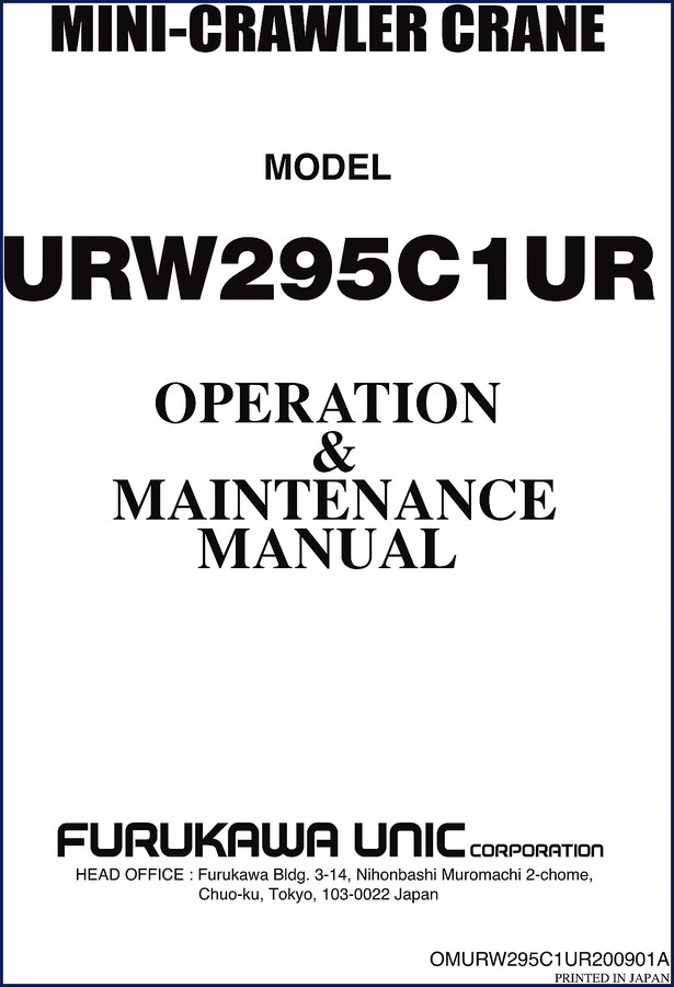 Furukawa Unic URW295C1UR mini-crawler crane operators manual cover