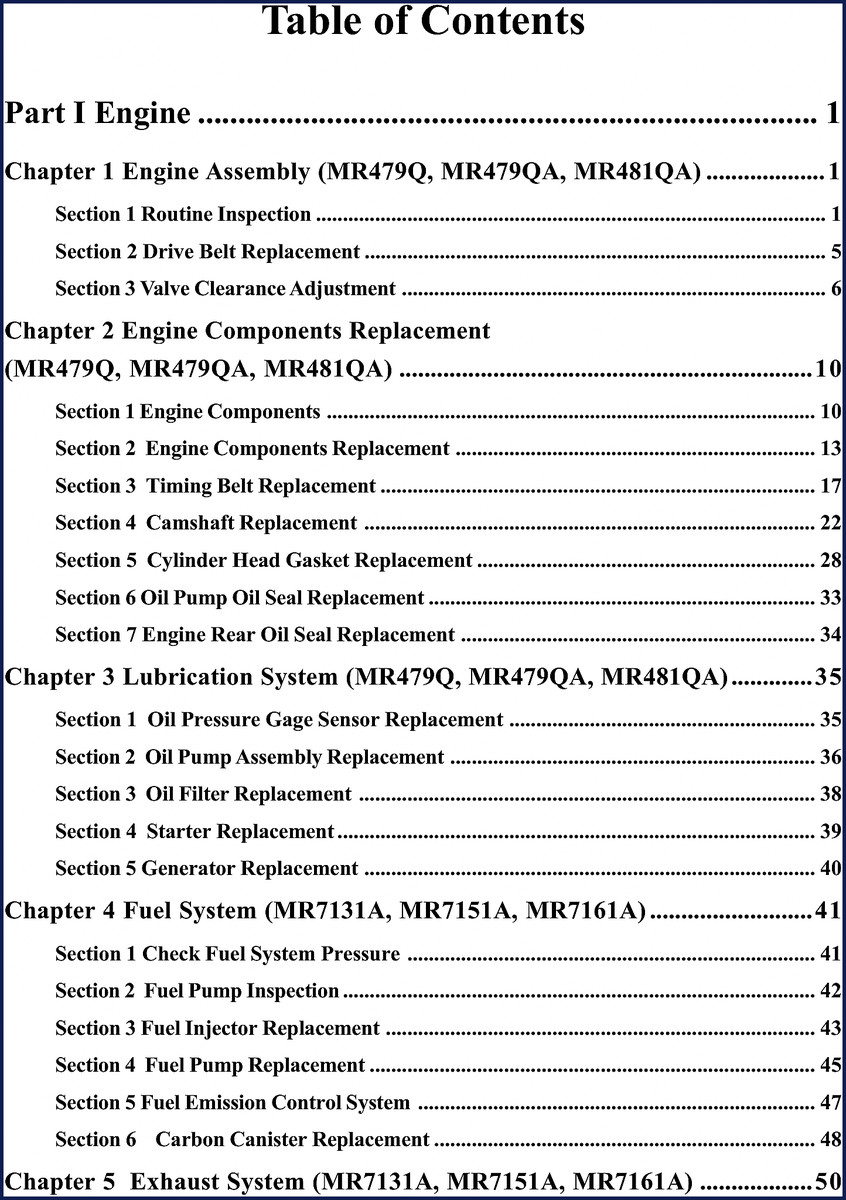 Geely MR7131A, MR7151A, MR7161A service manual cover – 391 pages