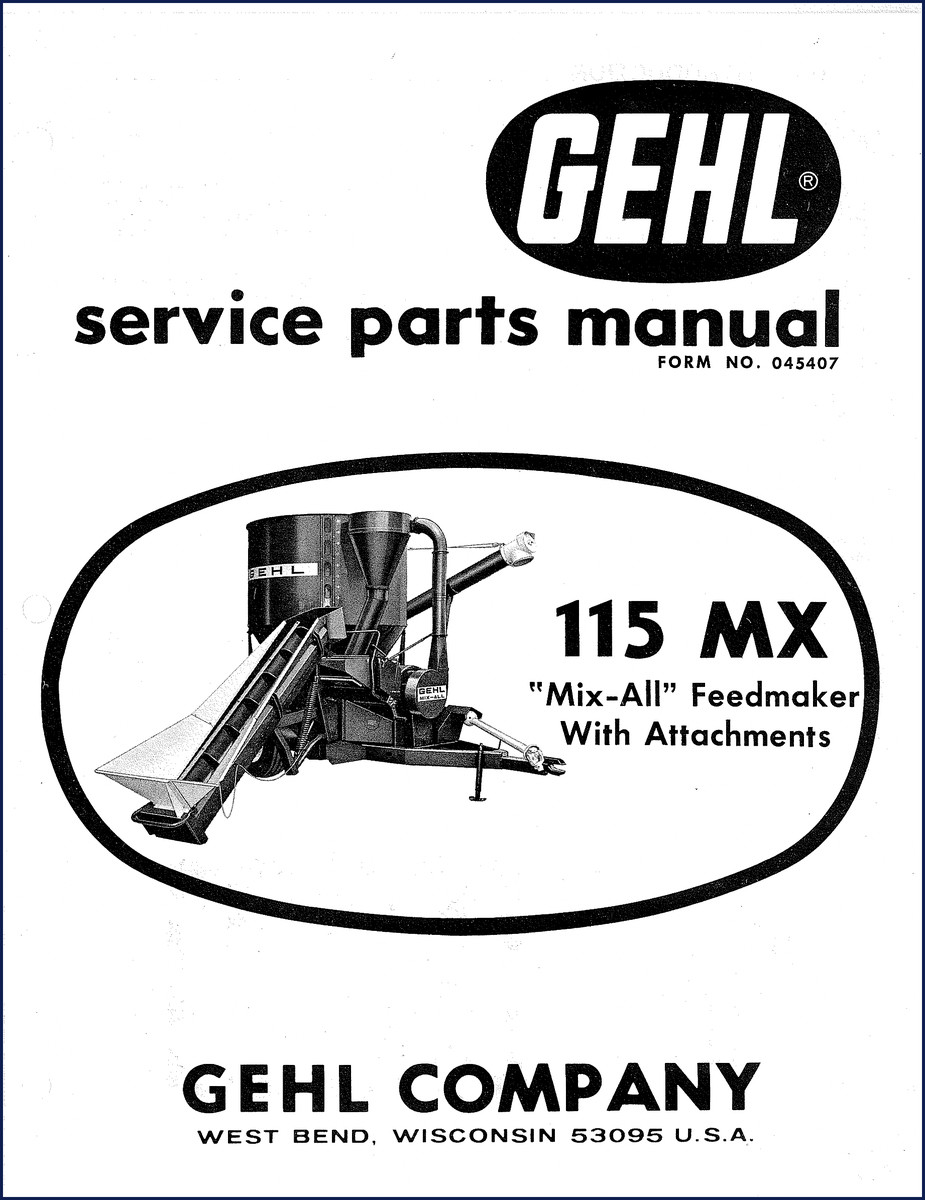 GEHL 115 Mix-All Parts Catalog cover - OEM factory manual for feedmaker