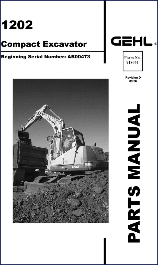 GEHL 1202 compact excavator 2006 Parts Catalog front cover with serial number tag location diagram
