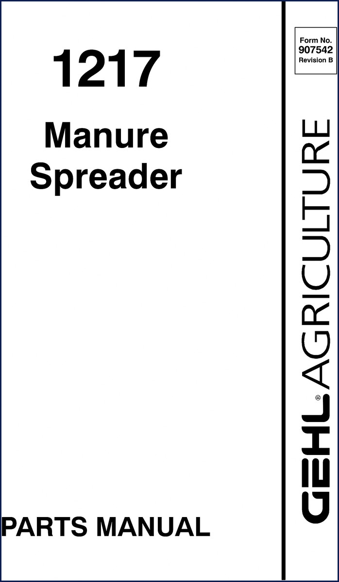 GEHL 1217 manure spreader parts catalog cover, factory OEM document