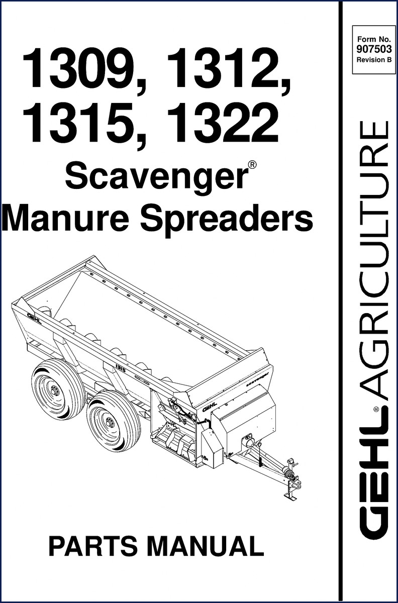 GEHL 1322 Scavenger manure spreader parts catalog - 56 pages OEM factory manual