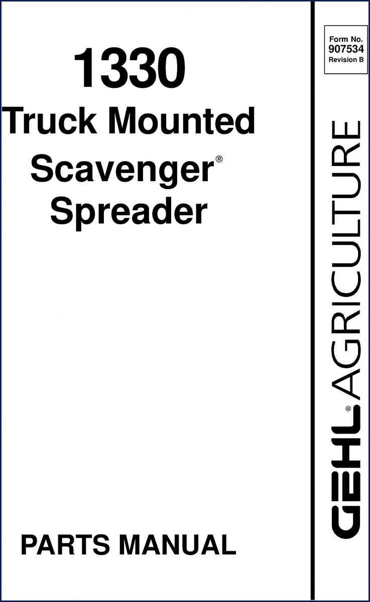 GEHL 1330 Parts Catalog cover page - factory OEM documentation for Scavenger spreader