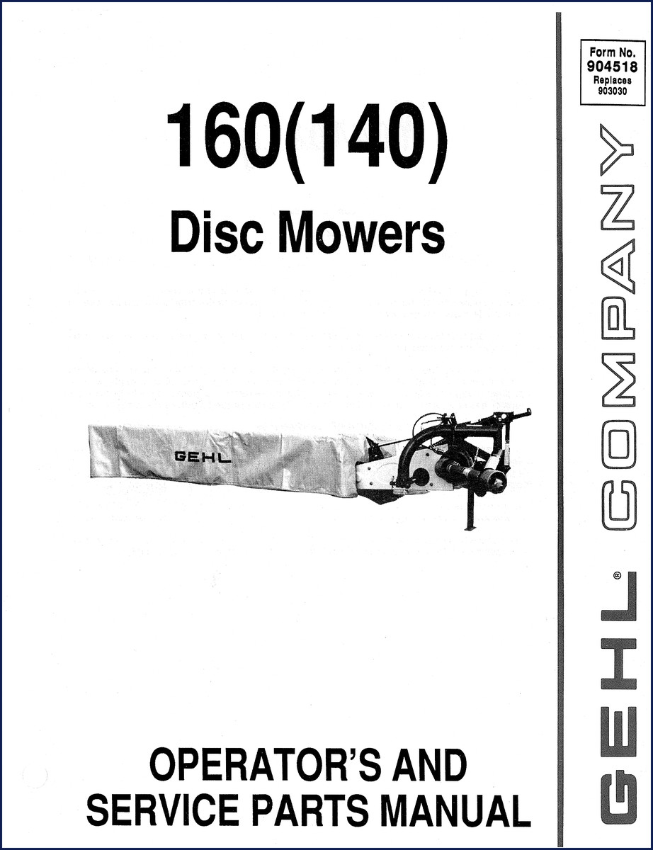 GEHL 160 140 Disc Mowers Parts Catalog cover image