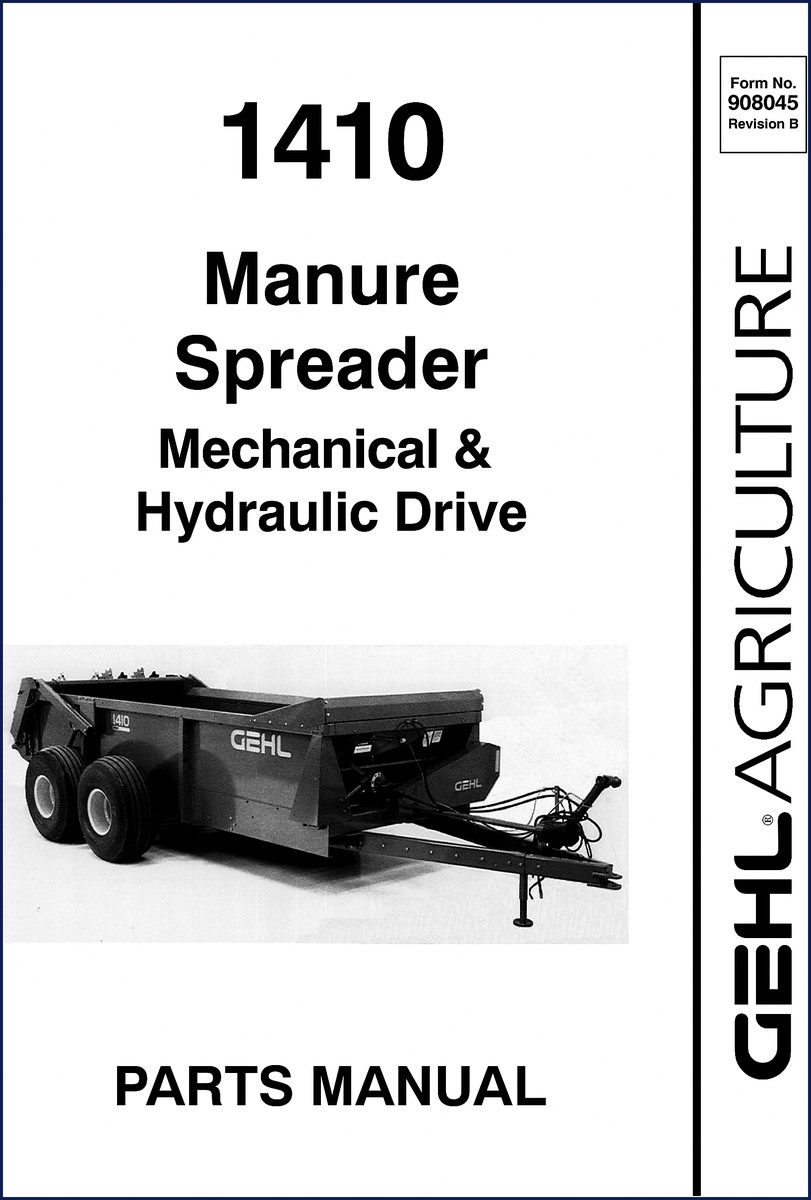 GEHL 1410 Manure Spreader Parts Catalog cover page showing model 1410 mechanical and hydraulic drive