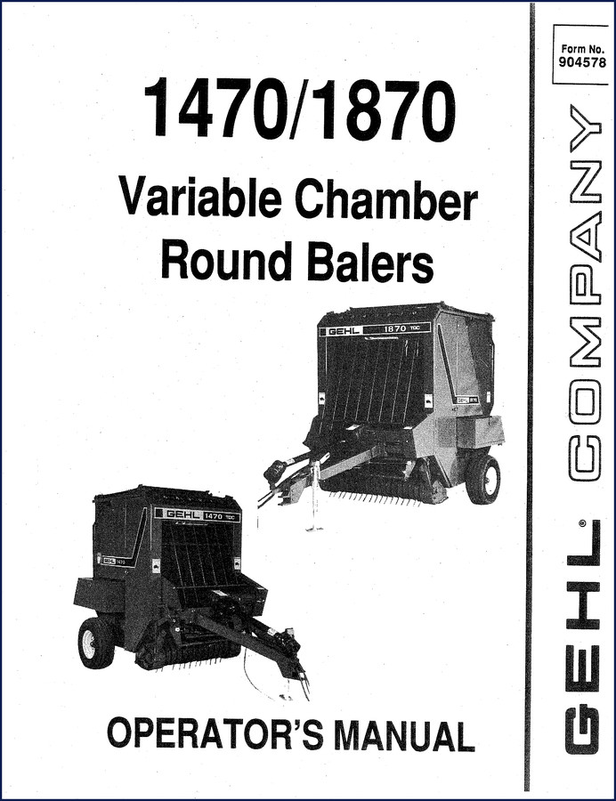GEHL 1470 1870 Operator Manual cover showing baler and manual title