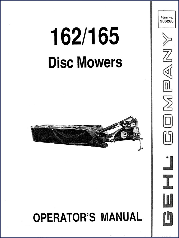 GEHL 162/165 Disc Mowers Operator's Manual factory document cover