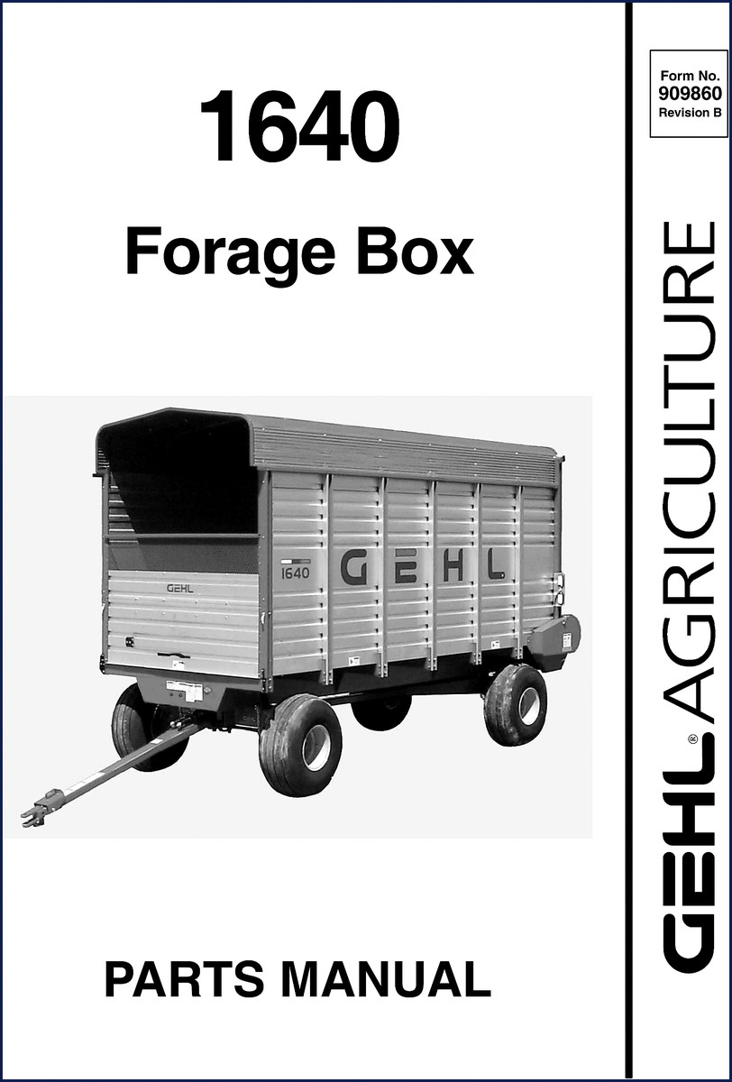 GEHL 1640 Parts Catalog cover – OEM 16-page factory parts manual for forage box