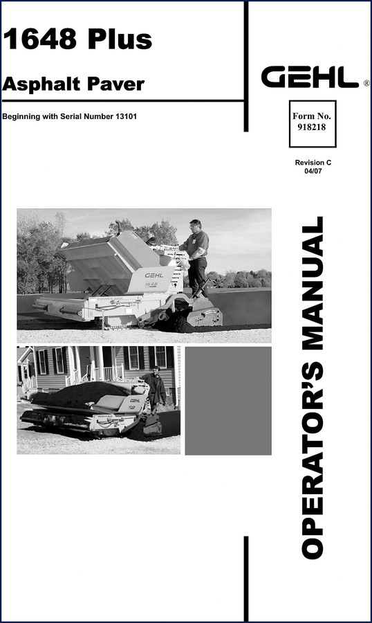 GEHL 1648 Plus 2007 Operators Manual cover showing model and serial number information