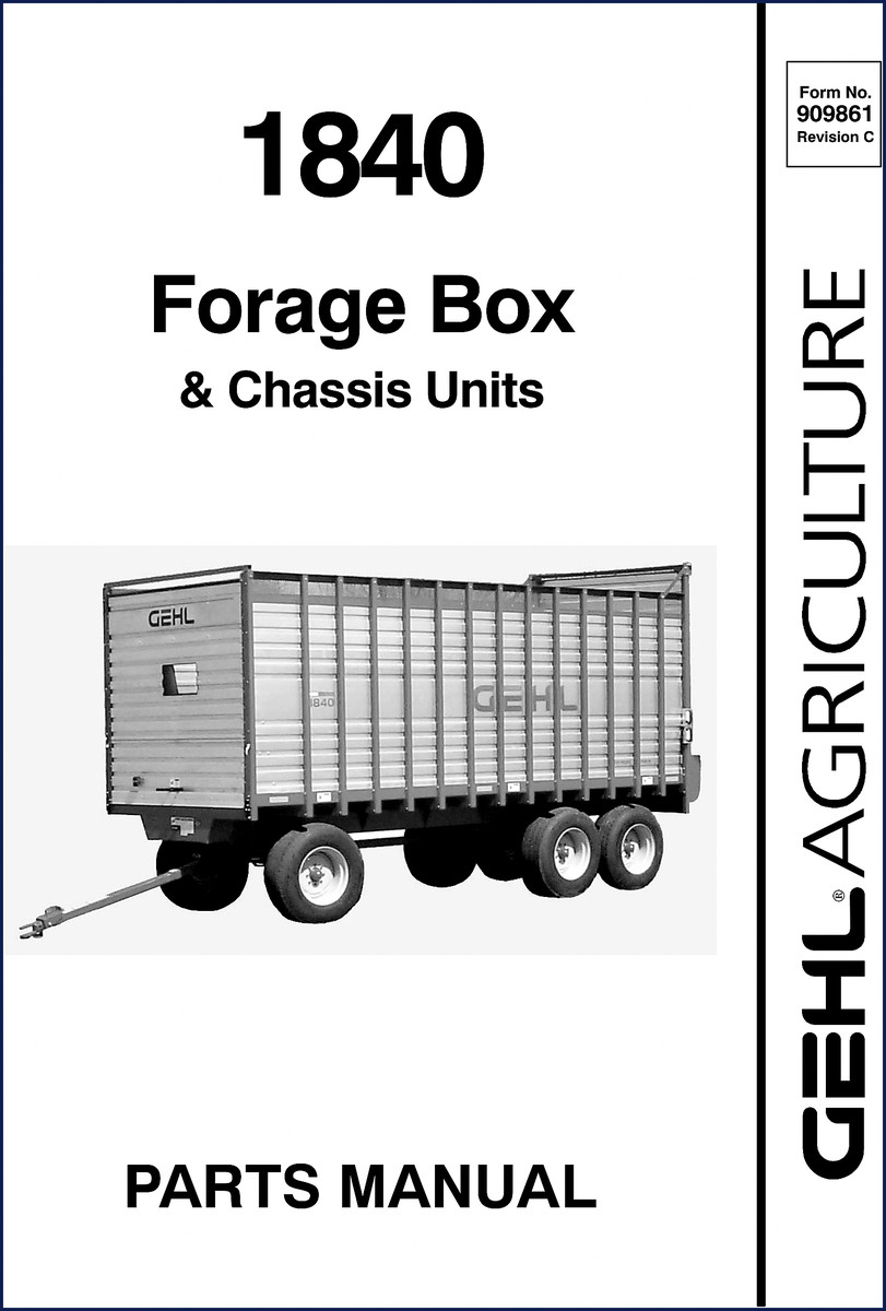 GEHL 1840 Forage Box Parts Catalog cover – 28 pages OEM factory manual
