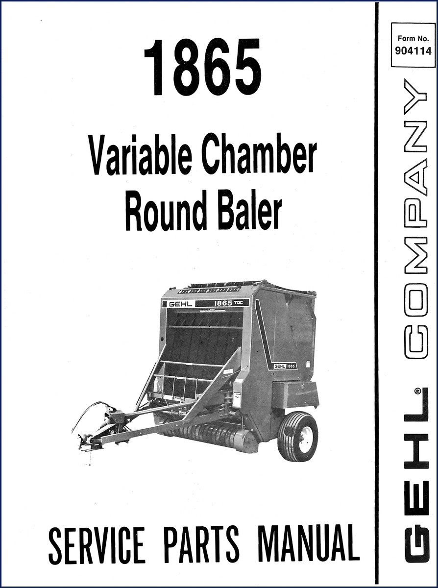 GEHL 1865 round baler parts catalog cover showing variable chamber baler and GEHL logo