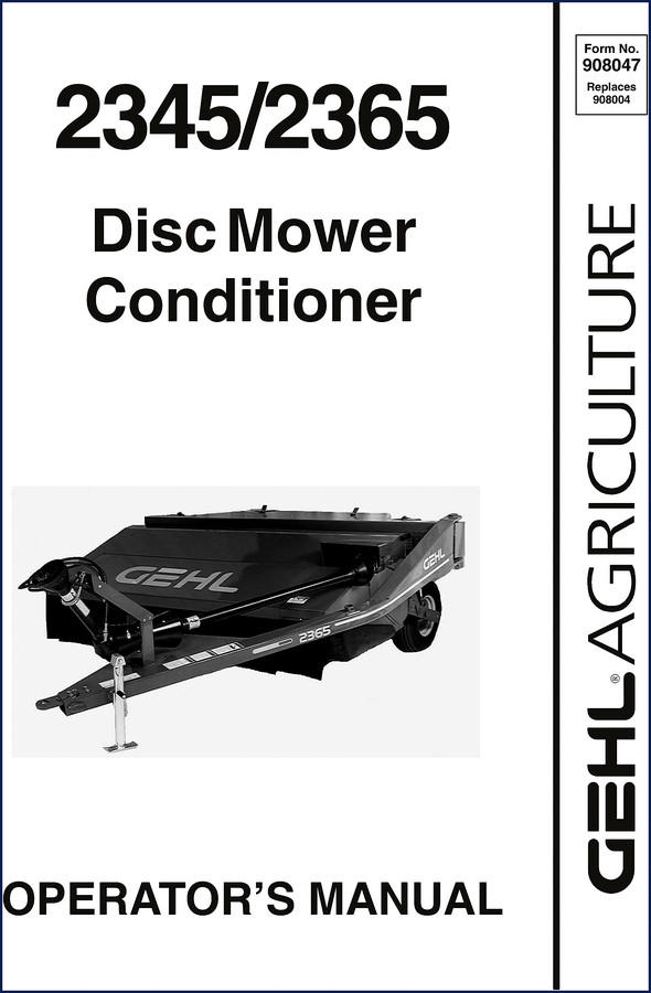 GEHL 2345 2365 Operator's Manual cover showing disc mower conditioner