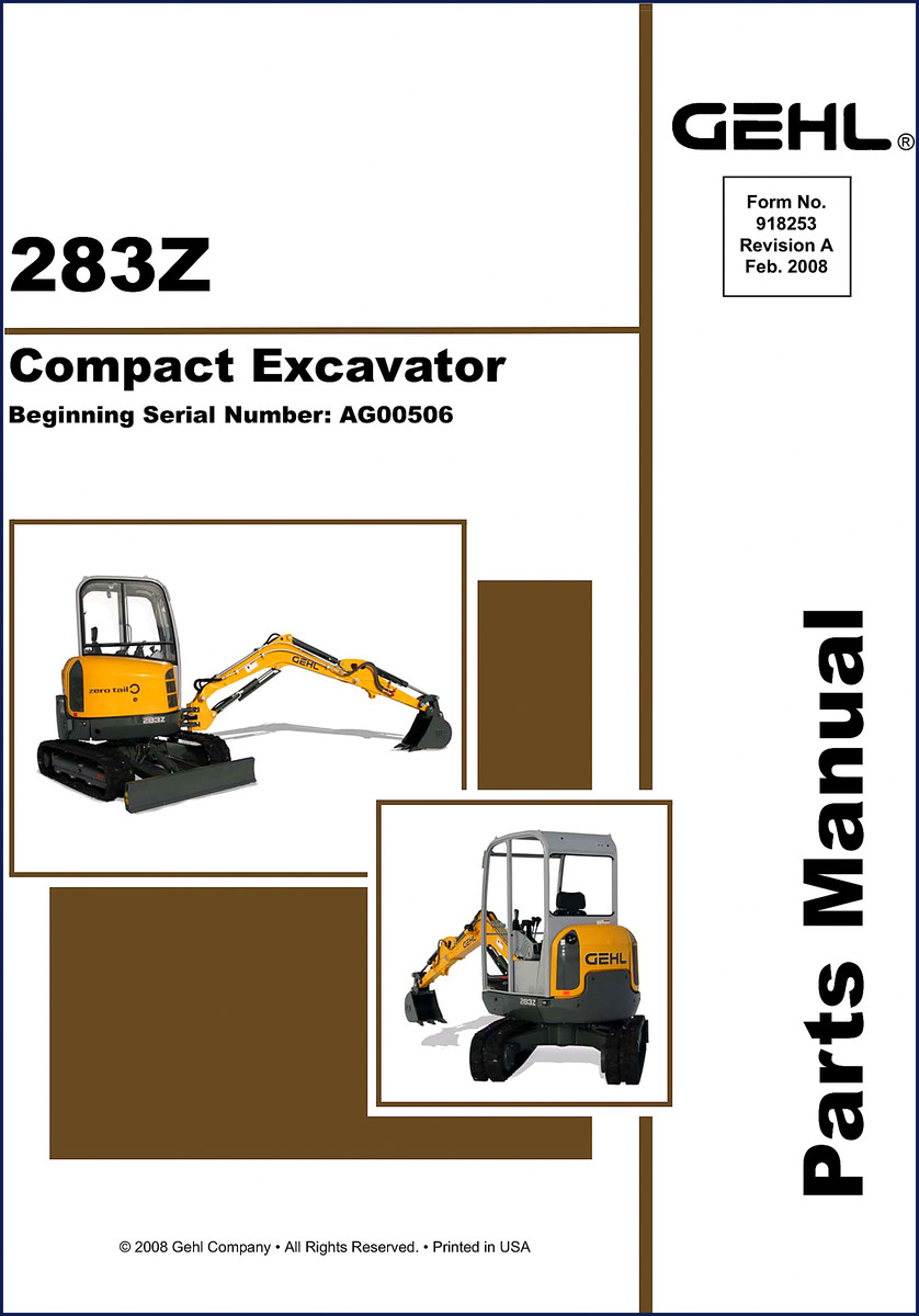 GEHL 283Z 2008 Parts Catalog cover – factory OEM parts manual for compact excavator