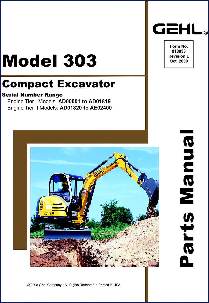 GEHL 303 compact excavator 2008 Parts Catalog cover page