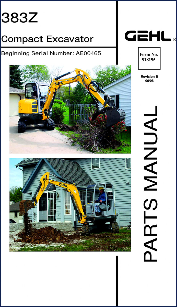 GEHL 383Z 2008 Parts Catalog cover - OEM factory parts manual for compact excavator
