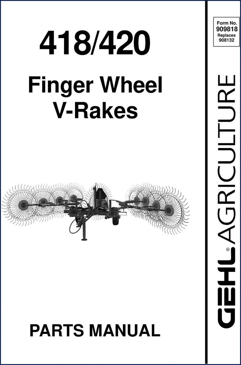 GEHL 418 420 Finger Wheel V-Rake Parts Catalog cover page