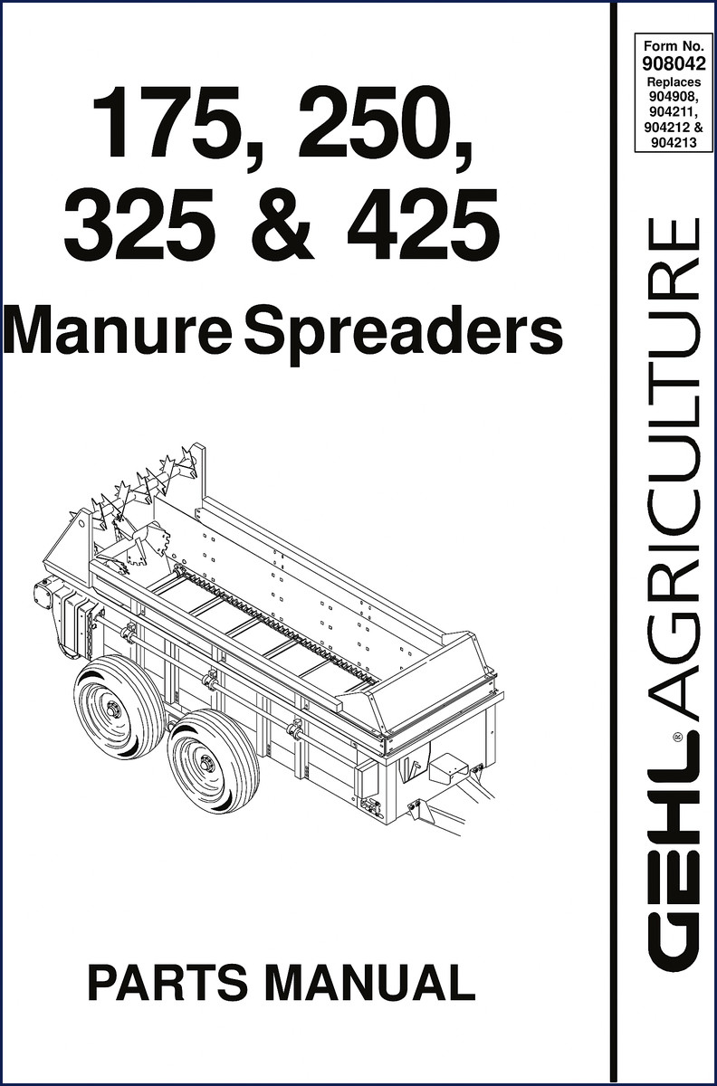 GEHL 425 parts catalog cover showing model 425 manure spreader OEM document