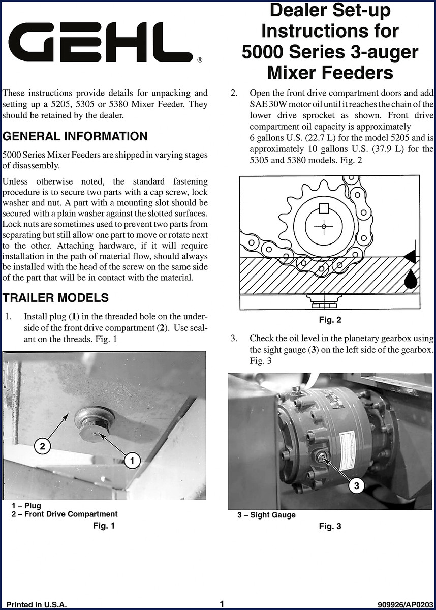 GEHL 5205 5305 5380 installation manual cover – dealer setup instructions for 5000 series mixer feeders