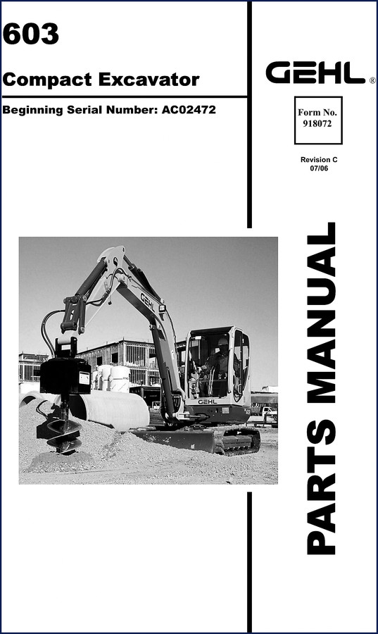 GEHL 603 2006 Parts Catalog cover page showing compact excavator model and GEHL logo