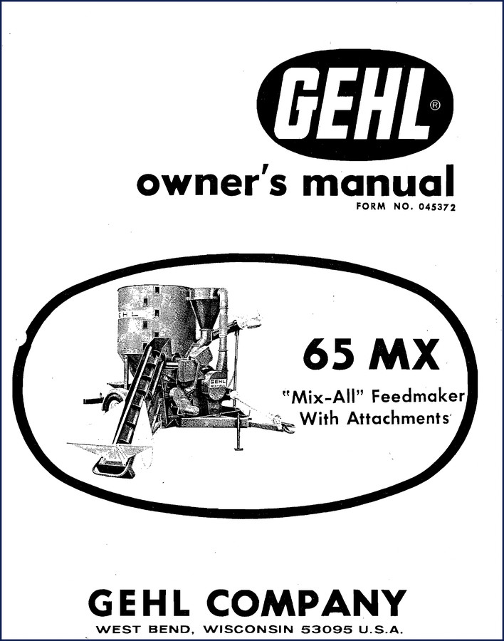 GEHL 65 MX Operators Manual cover - factory OEM document for Mix-All Feedmaker